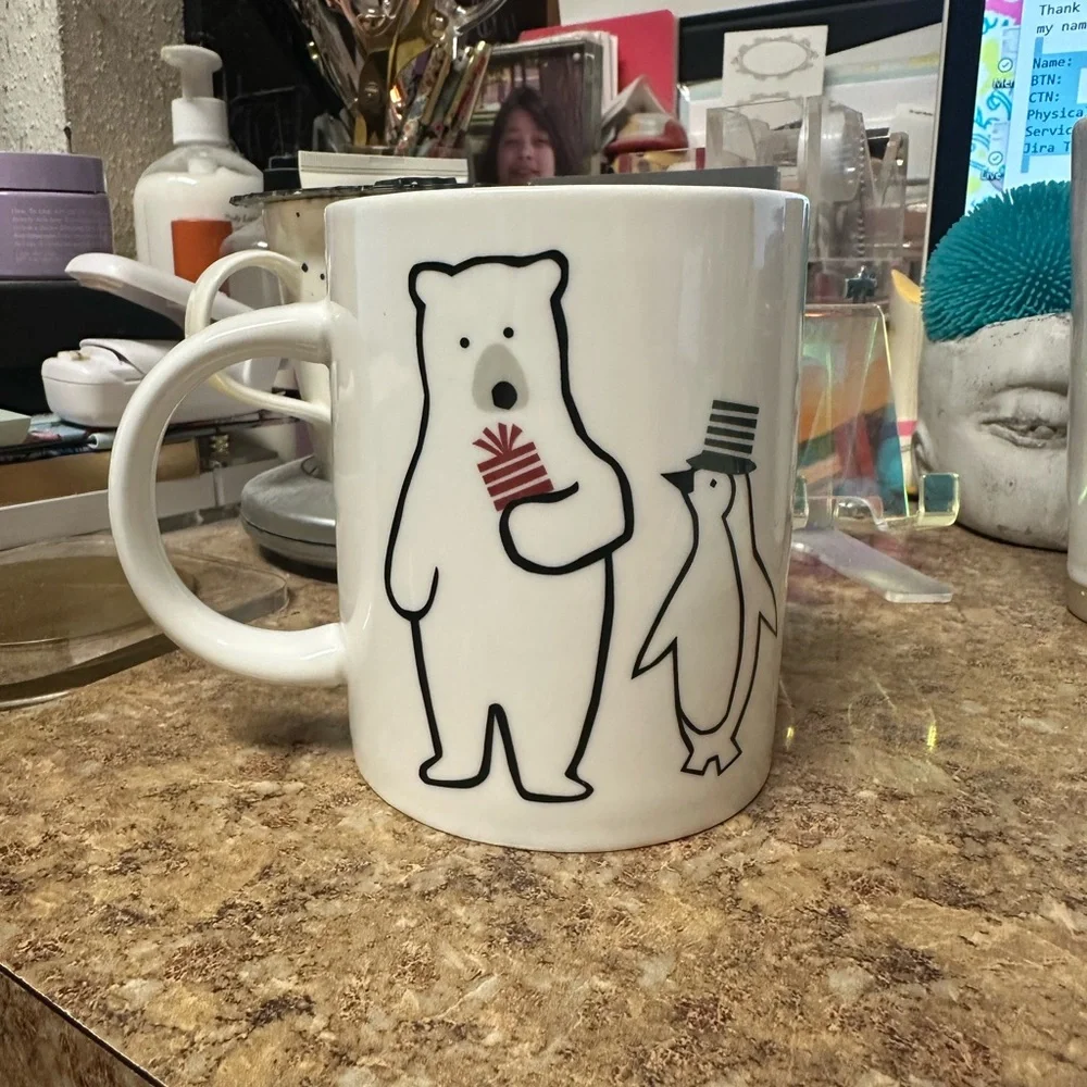 Crate&Barrel Joan Anderson 12-oz. Arctic Friends Bear and Penguin Christmas Mug